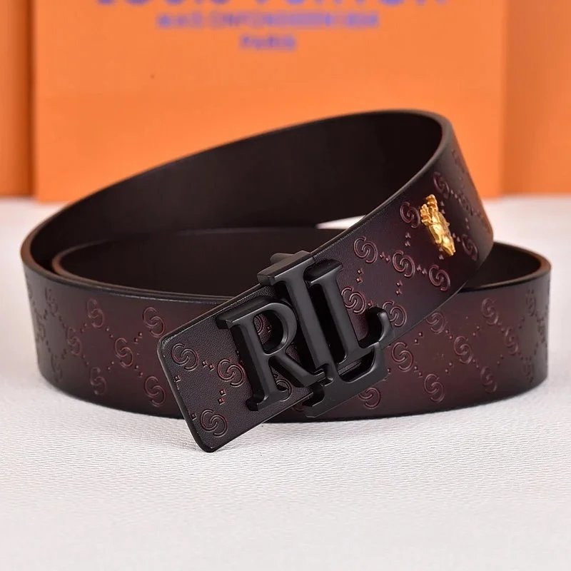 R&L Belts LZ-1 embossed monogram belt with RL buckle — dark ring black