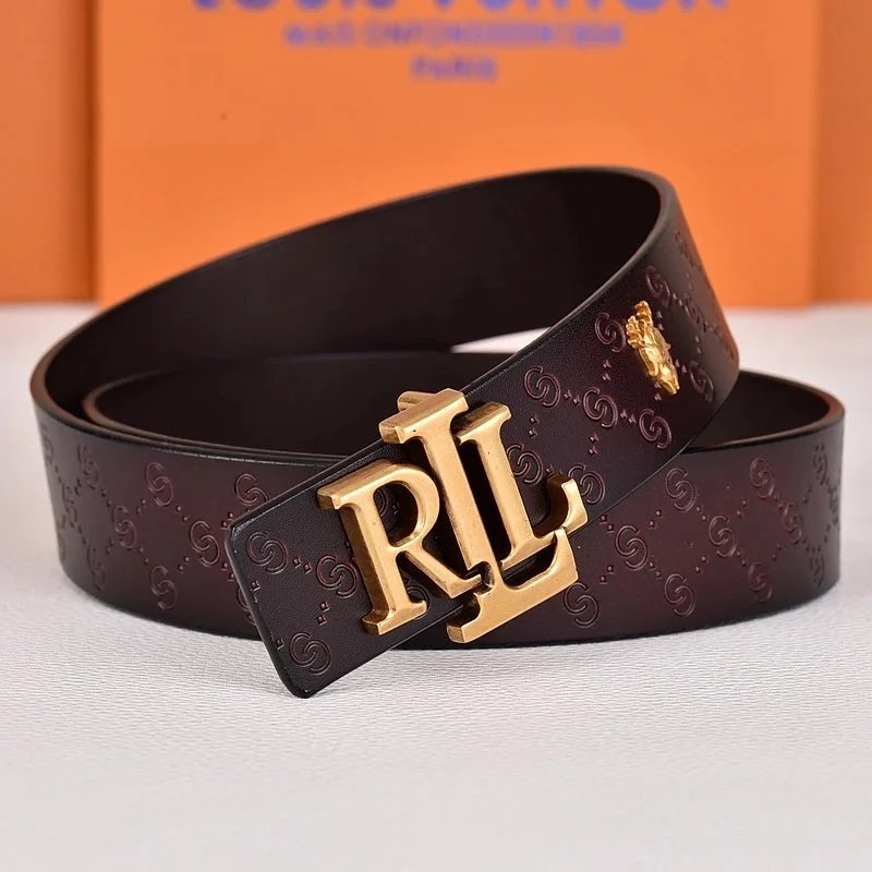 R&L Belts LZ-1 embossed monogram belt with RL buckle — Dark Ring Copper