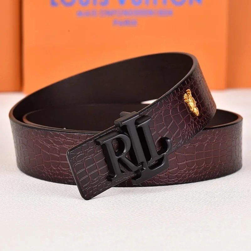 R&L Belts LZ-1 embossed monogram belt with RL buckle — dark crocodile black