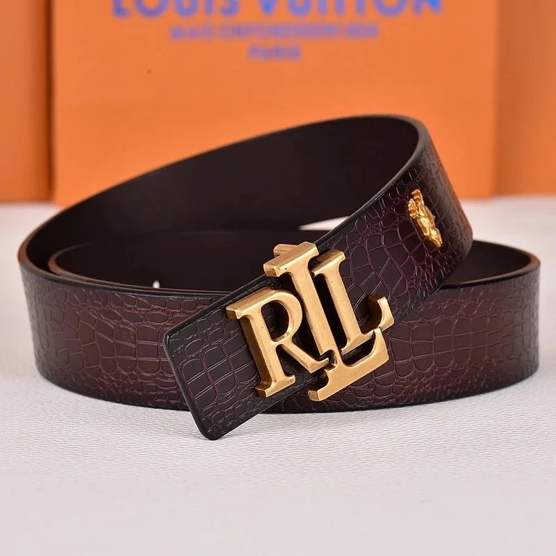 R&L Belts LZ-1 embossed monogram belt with RL buckle — Dark Alligator Copper