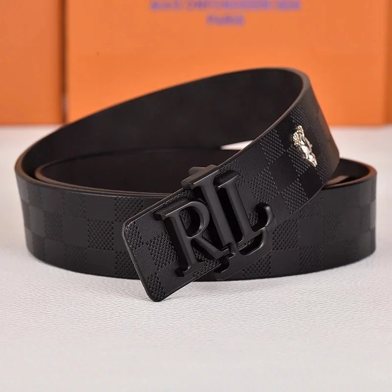 R&L Belts LZ-1 embossed monogram belt with RL buckle — square black