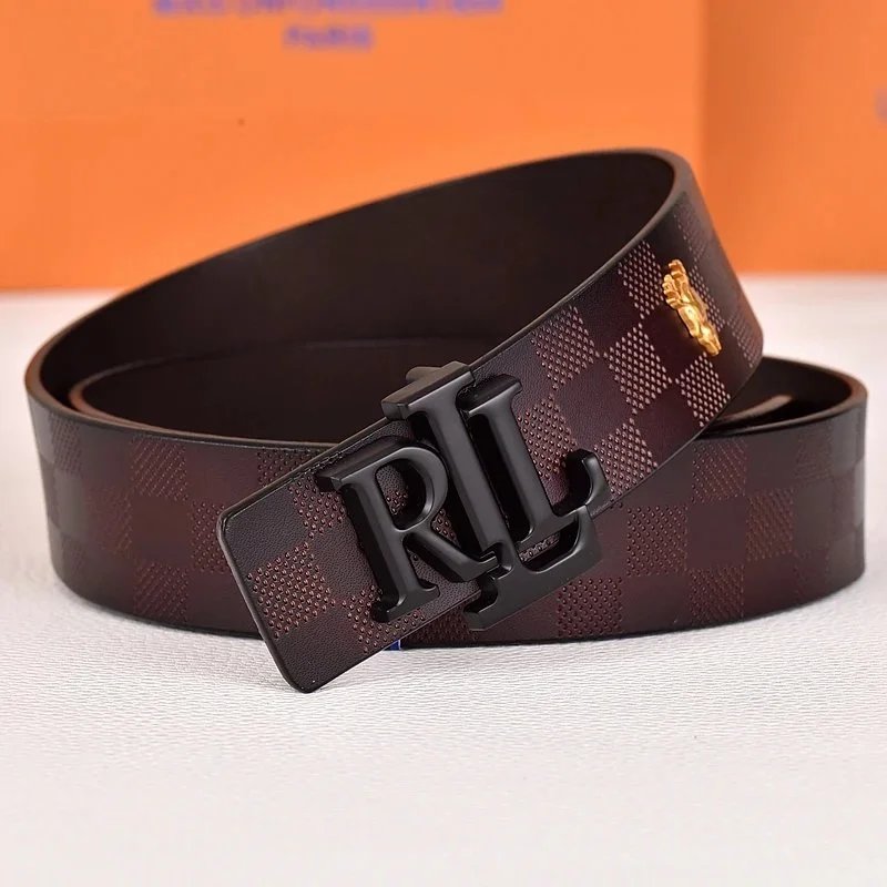 R&L Belts LZ-1 embossed monogram belt with RL buckle — dark pattern black