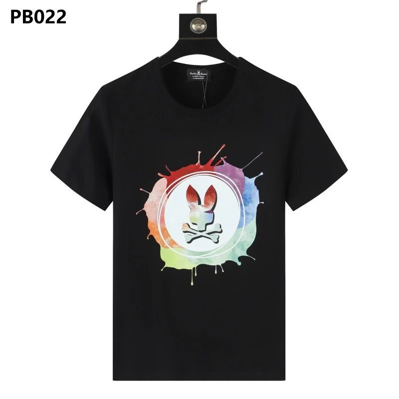 Psycho Bunny T-Shirts Rabbit skull graphic short-sleeve — PB022 Black