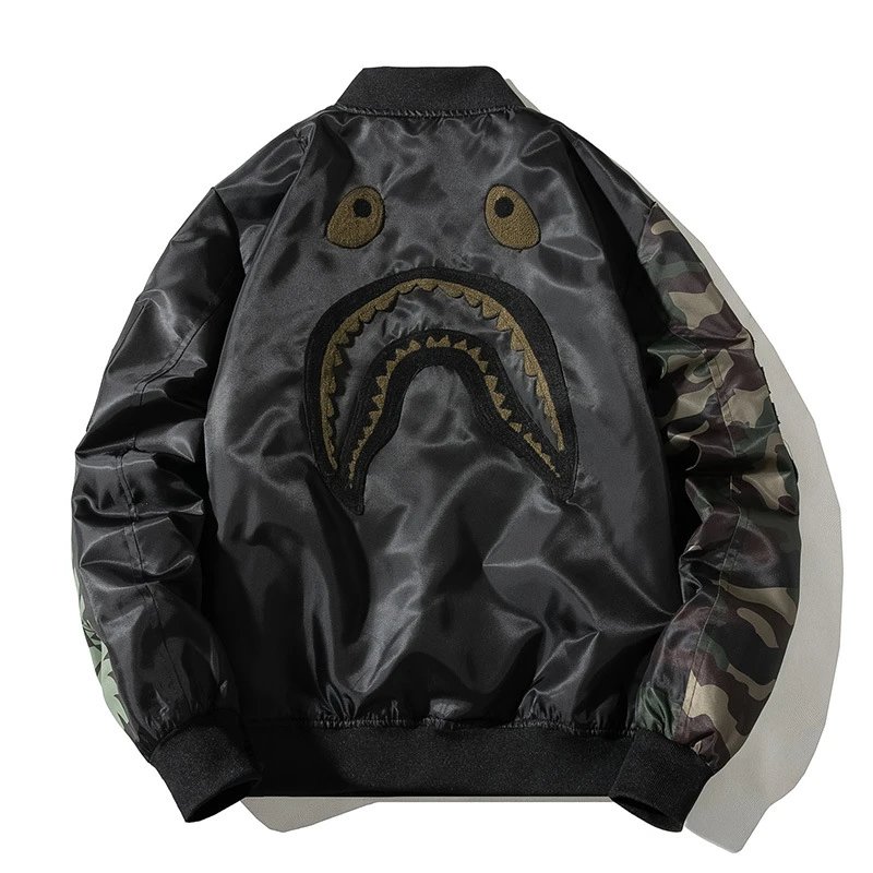 Undefeated Jackets Bomber Jacket with Camo Sleeves and Shark Embroidery image 6