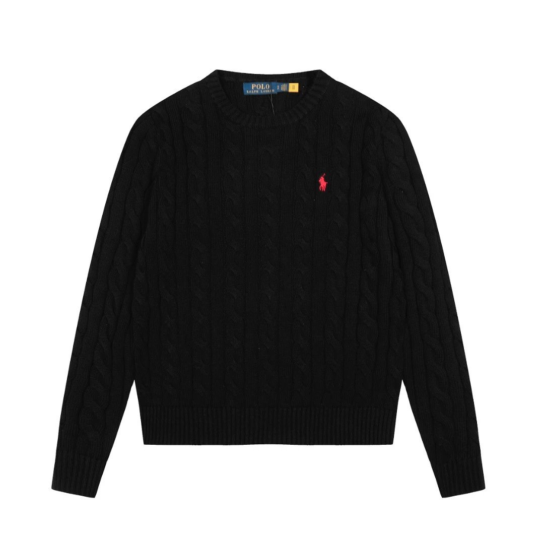 Polo Ralph Lauren Knitwear DS012 cable-knit crewneck sweater with embroidered pony logo — DS 012 Black with a red label