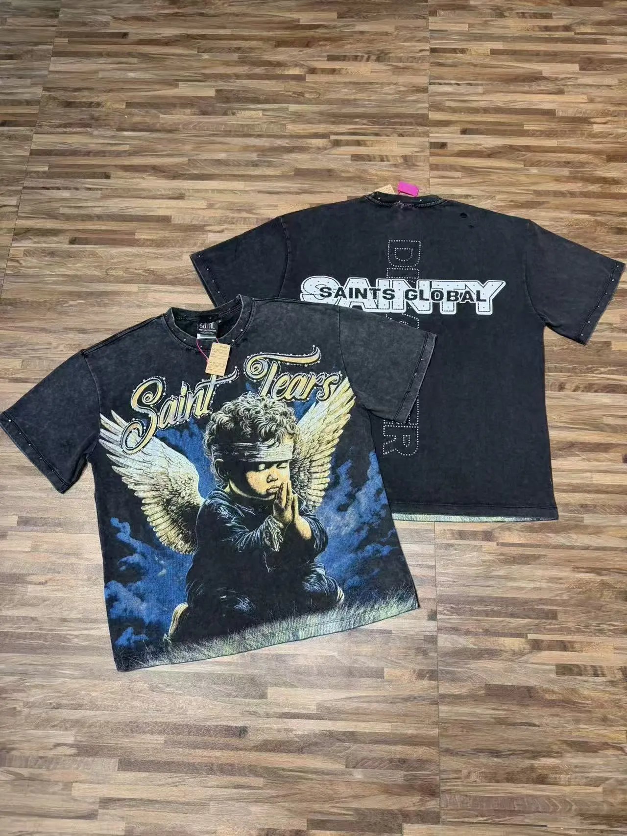 Saints Global T-Shirts Rhinestone Graphic T-Shirt — S7008 black