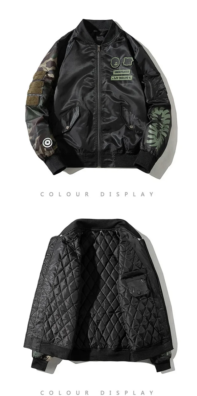 Undefeated Jackets Bomber Jacket with Camo Sleeves and Shark Embroidery product detail image 16