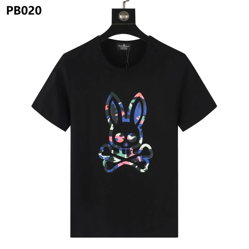 Psycho Bunny T-Shirts Rabbit skull graphic short-sleeve — PB020 Black