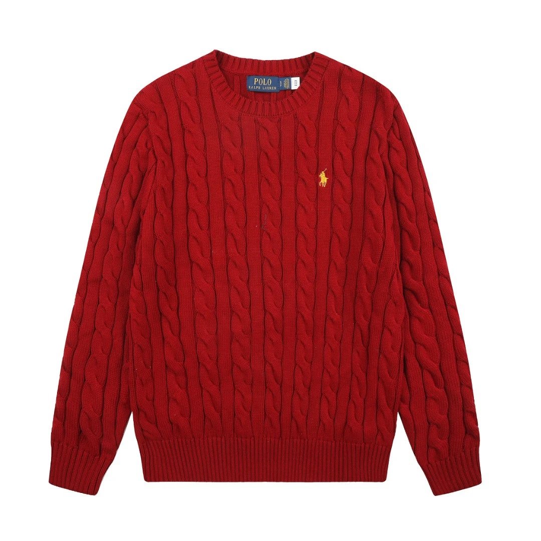 Polo Ralph Lauren Knitwear DS012 cable-knit crewneck sweater with embroidered pony logo — DS 012 Red gold label