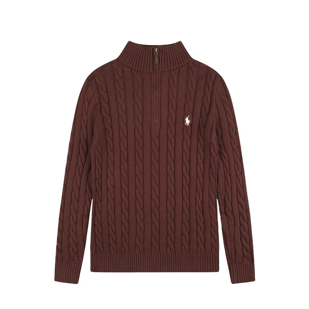Polo Ralph Lauren Knitwear Cable-Knit Quarter-Zip Sweater — DS 014 Coffee color