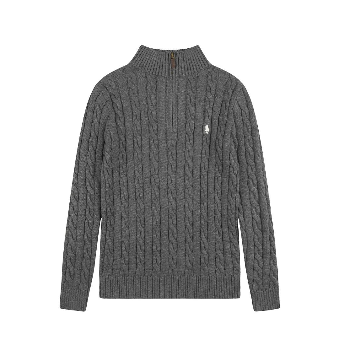 Polo Ralph Lauren Knitwear Cable-Knit Quarter-Zip Sweater — DS 014 Dark gray white label