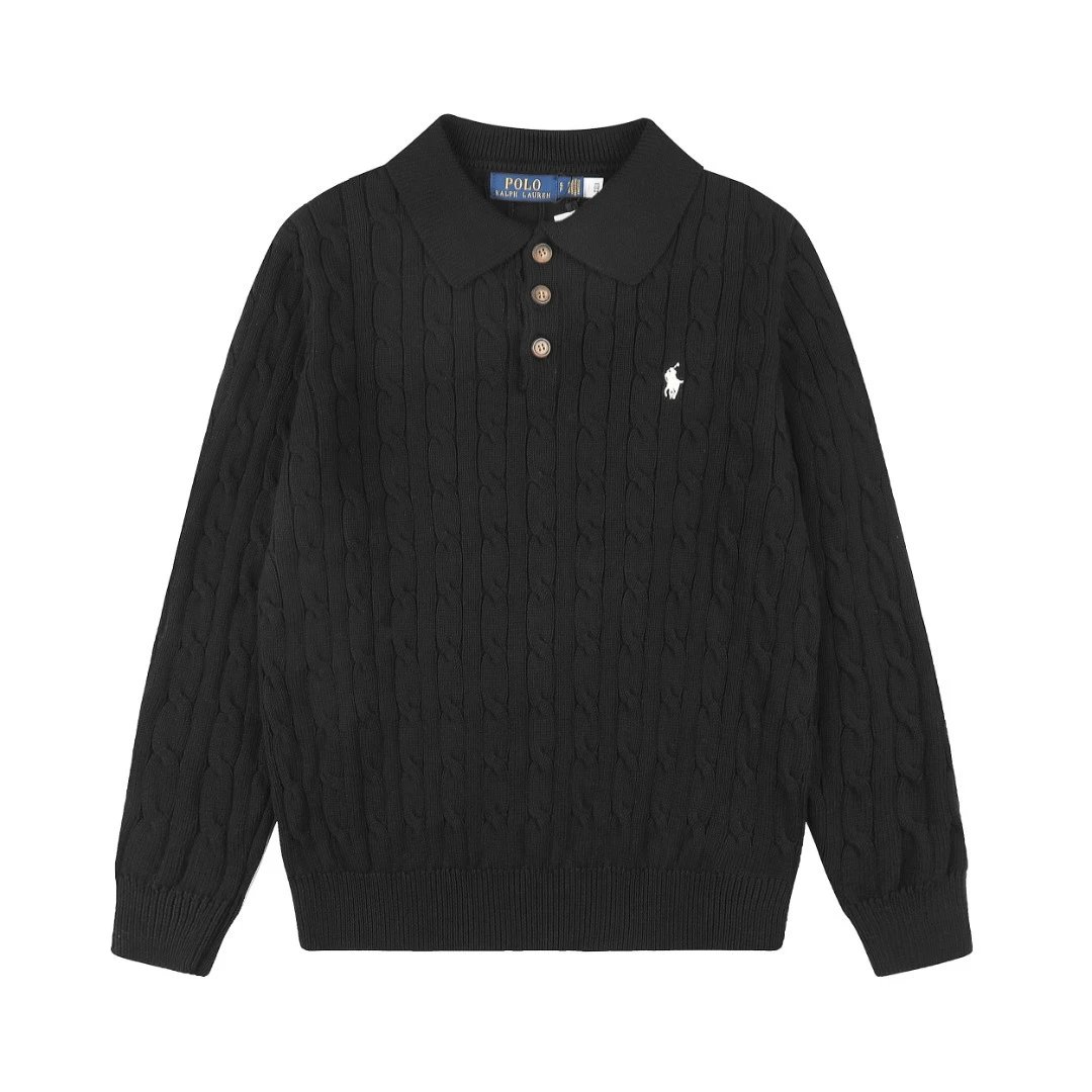 Polo Ralph Lauren Knitwear Cable-Knit Quarter-Zip Sweater — DS 862 Black with a white label