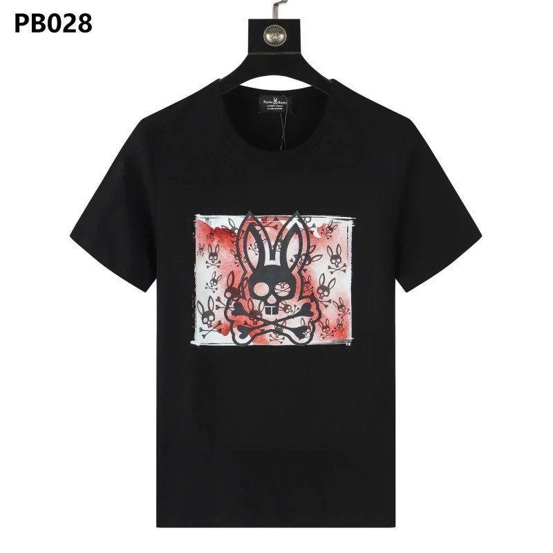 Psycho Bunny T-Shirts Rabbit skull graphic short-sleeve — PB028 Black