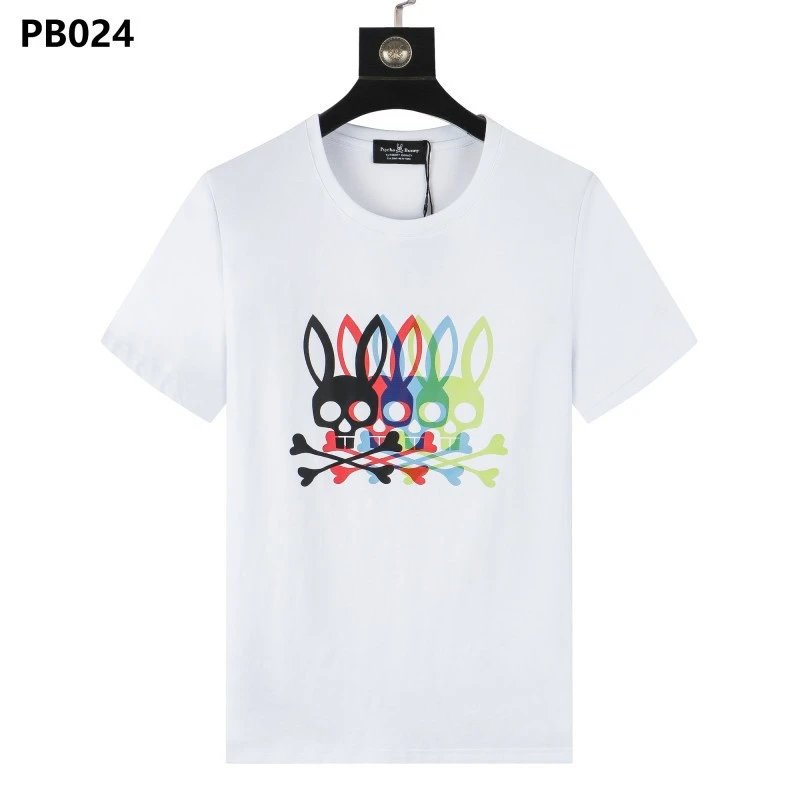 Psycho Bunny T-Shirts Rabbit skull graphic short-sleeve — PB024 White