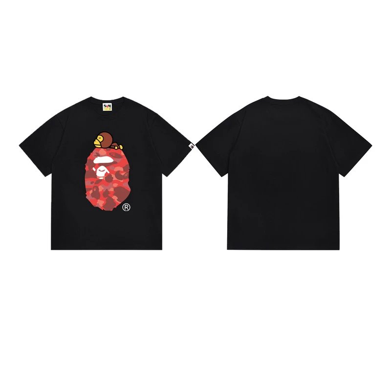 A Bathing Ape T-Shirts Head Graphic Print — 163 black red