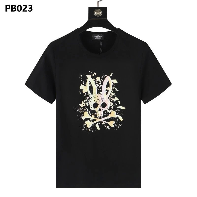Psycho Bunny T-Shirts Rabbit skull graphic short-sleeve — PB023 Black