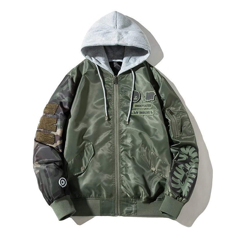 Undefeated Jackets Bomber Jacket with Camo Sleeves and Shark Embroidery image 4