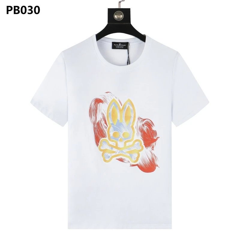 Psycho Bunny T-Shirts Rabbit skull graphic short-sleeve — PB030 White