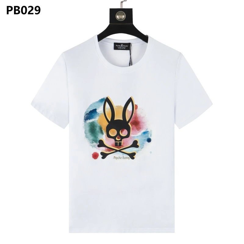 Psycho Bunny T-Shirts Rabbit skull graphic short-sleeve — PB029 White