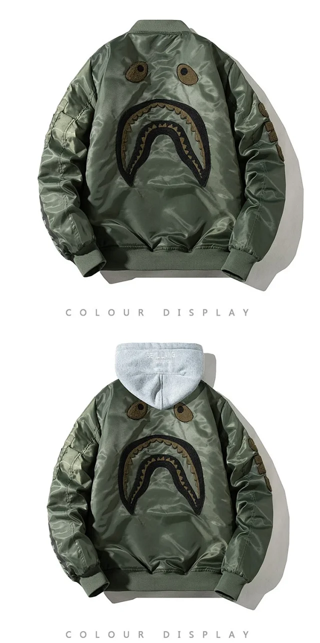 Undefeated Jackets Bomber Jacket with Camo Sleeves and Shark Embroidery product detail image 14
