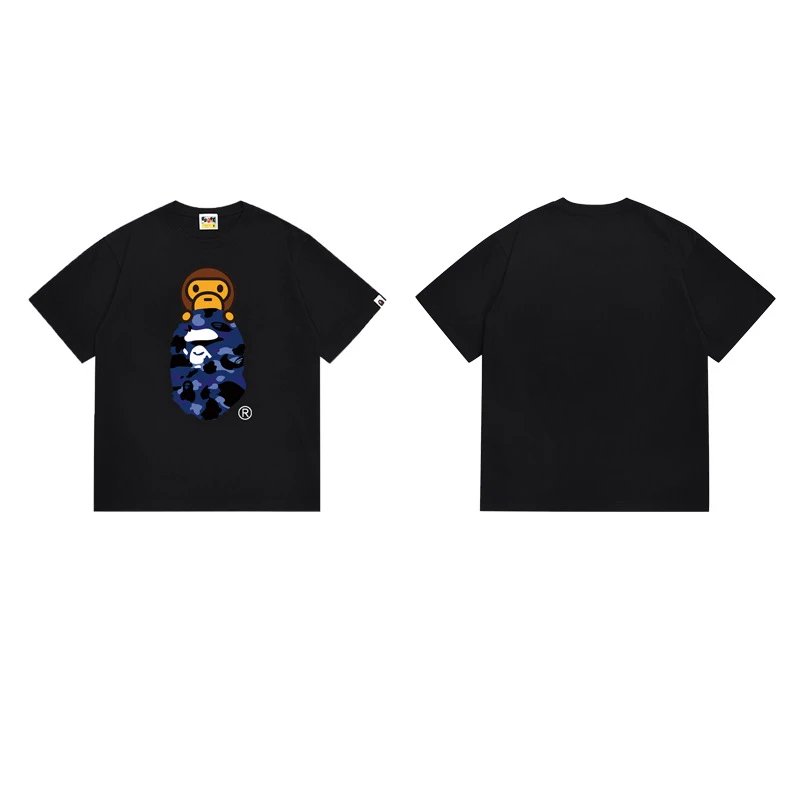 A Bathing Ape T-Shirts Head Graphic Print — 168 black and blue