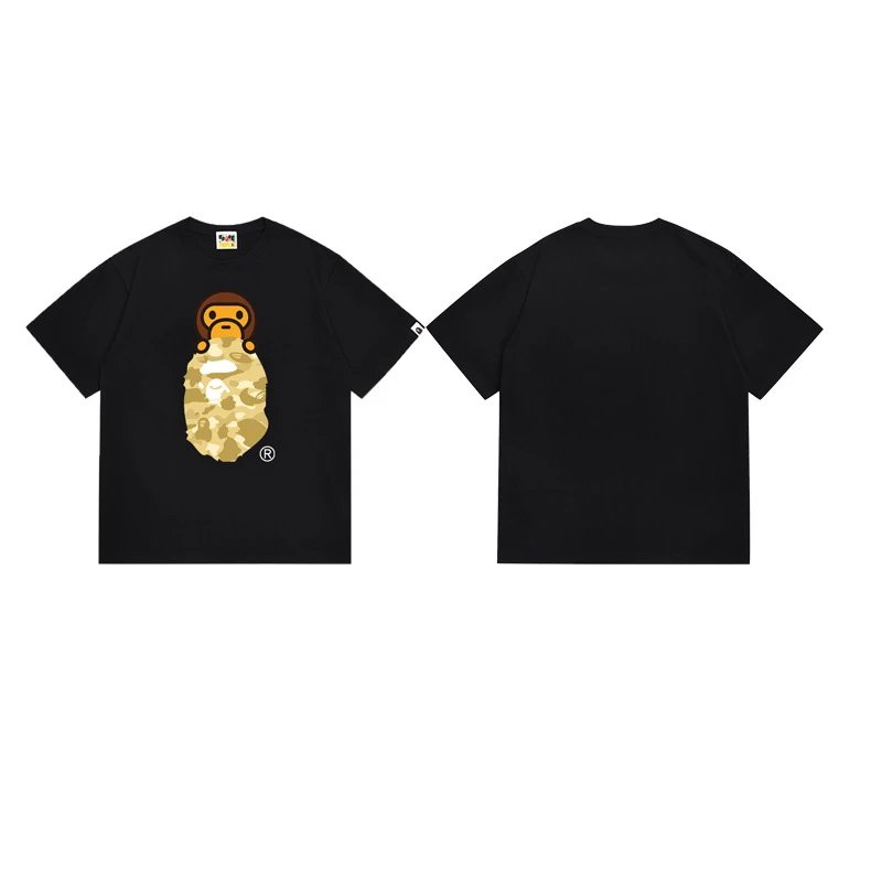 A Bathing Ape T-Shirts Head Graphic Print — 168 black and yellow
