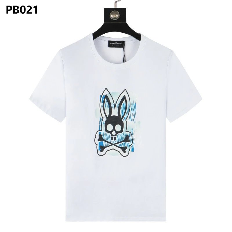 Psycho Bunny T-Shirts Rabbit skull graphic short-sleeve — PB021 White