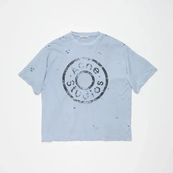 Acne Studios Distressed Logo Print Light Blue T-Shirt - 1