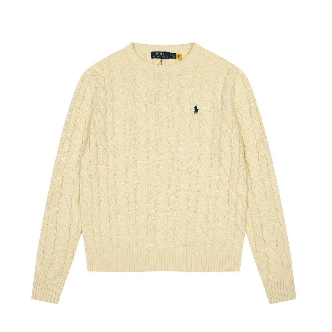 Polo Ralph Lauren Knitwear DS012 cable-knit crewneck sweater with embroidered pony logo — DS 012 Milky apricot