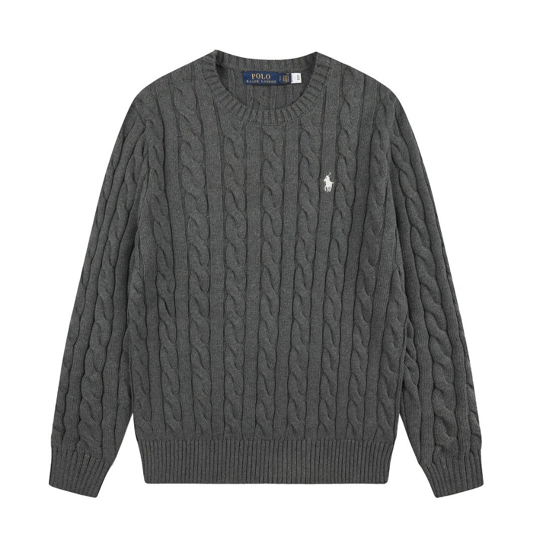 Polo Ralph Lauren Knitwear DS012 cable-knit crewneck sweater with embroidered pony logo — DS 012 Dark gray white label