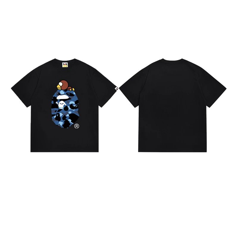 A Bathing Ape T-Shirts Head Graphic Print — 163 black and blue