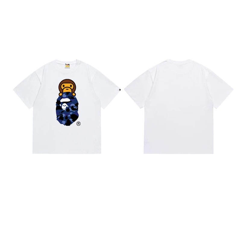 A Bathing Ape T-Shirts Head Graphic Print — 168 white and blue