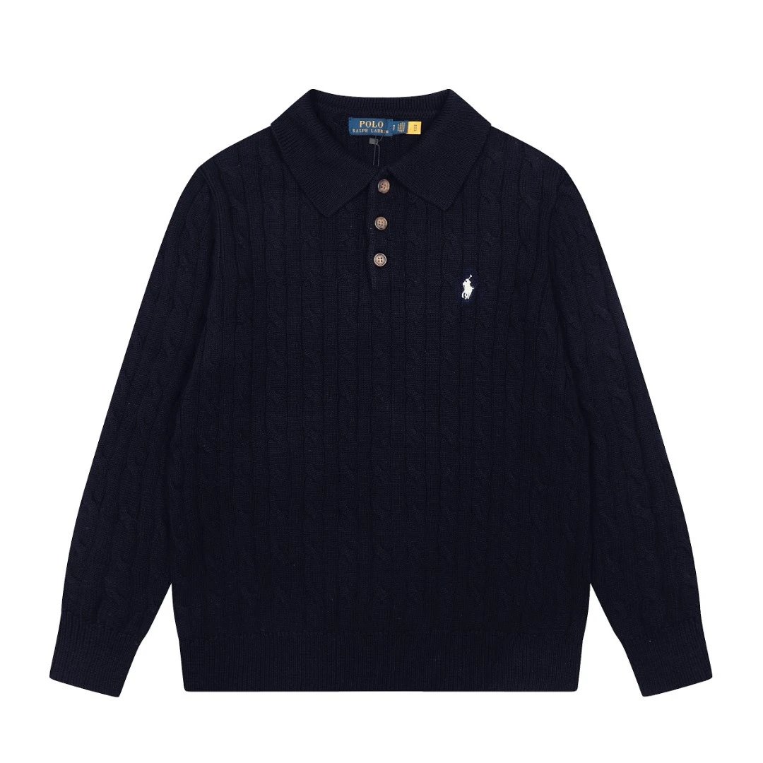 Polo Ralph Lauren Knitwear Cable-Knit Quarter-Zip Sweater — DS 862 Dark blue with a white label