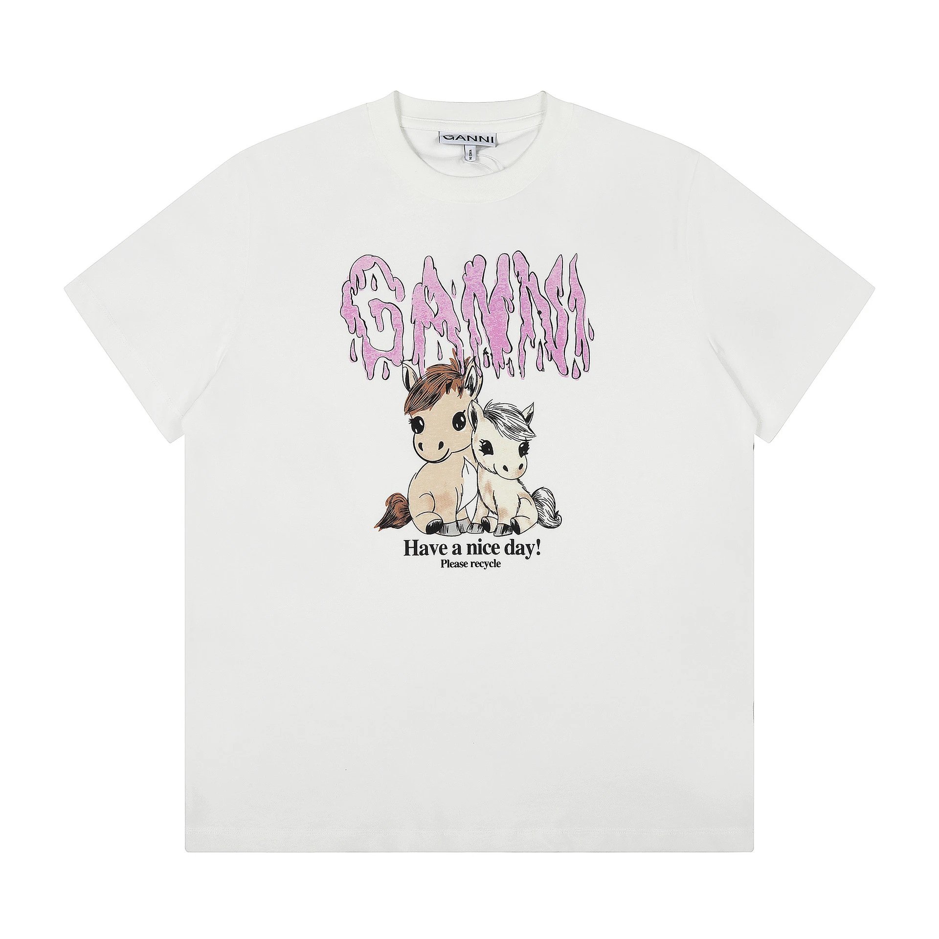 GANNI T-Shirts Graphic Print Short-Sleeve T-Shirt — GA 80 white