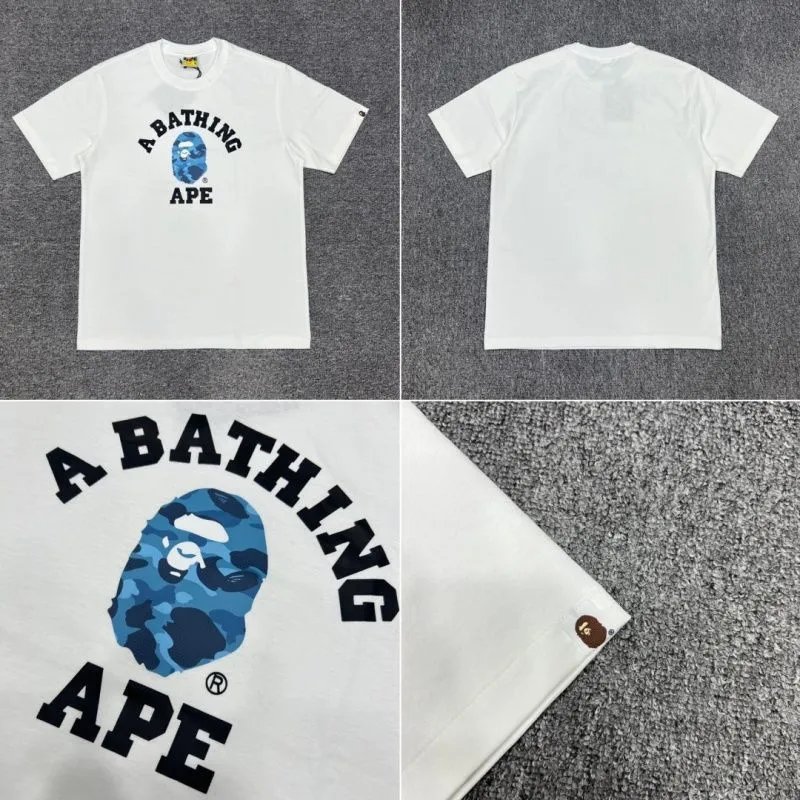 A Bathing Ape T-Shirts Head Graphic T-Shirt — white 168 blue