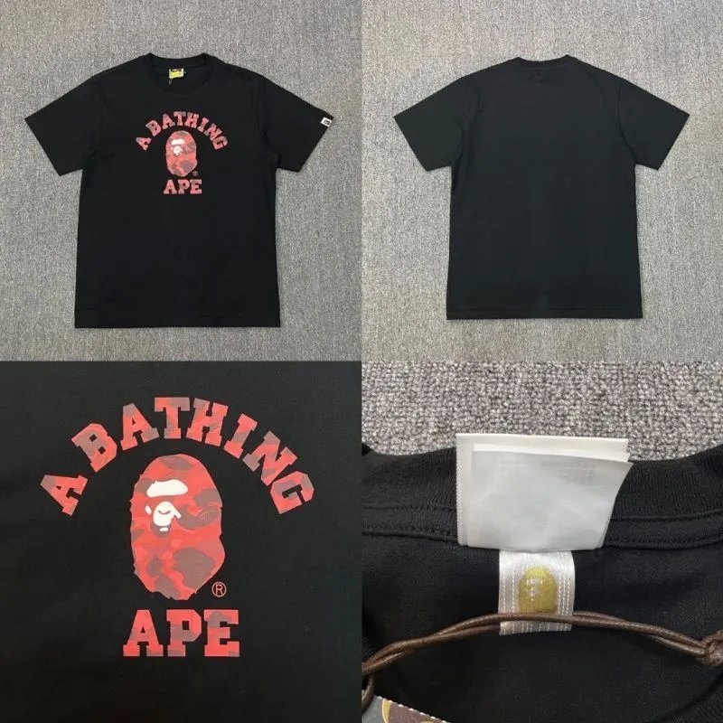A Bathing Ape T-Shirts Head Graphic T-Shirt — Black 085 Red