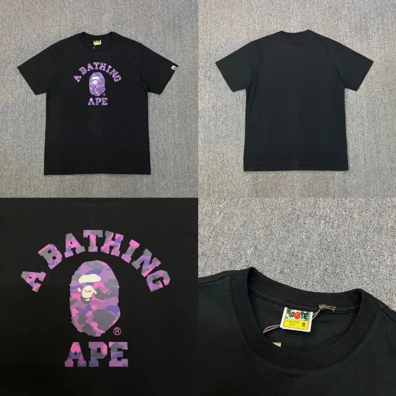 A Bathing Ape T-Shirts Head Graphic T-Shirt — Black 085 purple