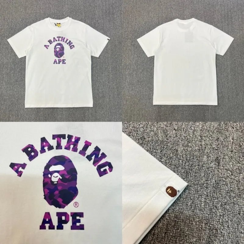 A Bathing Ape T-Shirts Head Graphic T-Shirt — white 085 purple