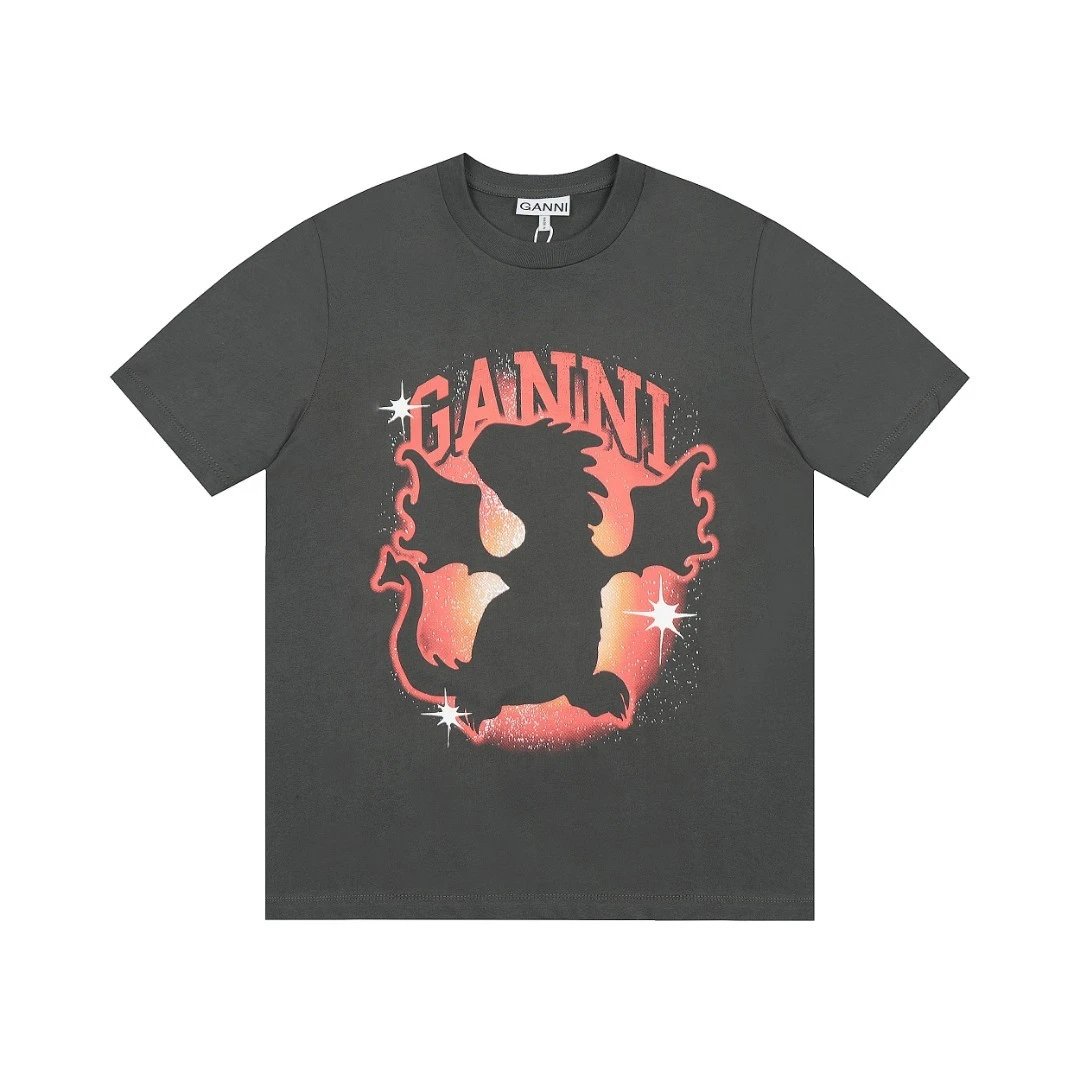 GANNI T-Shirts Graphic Print Short-Sleeve T-Shirt — 40