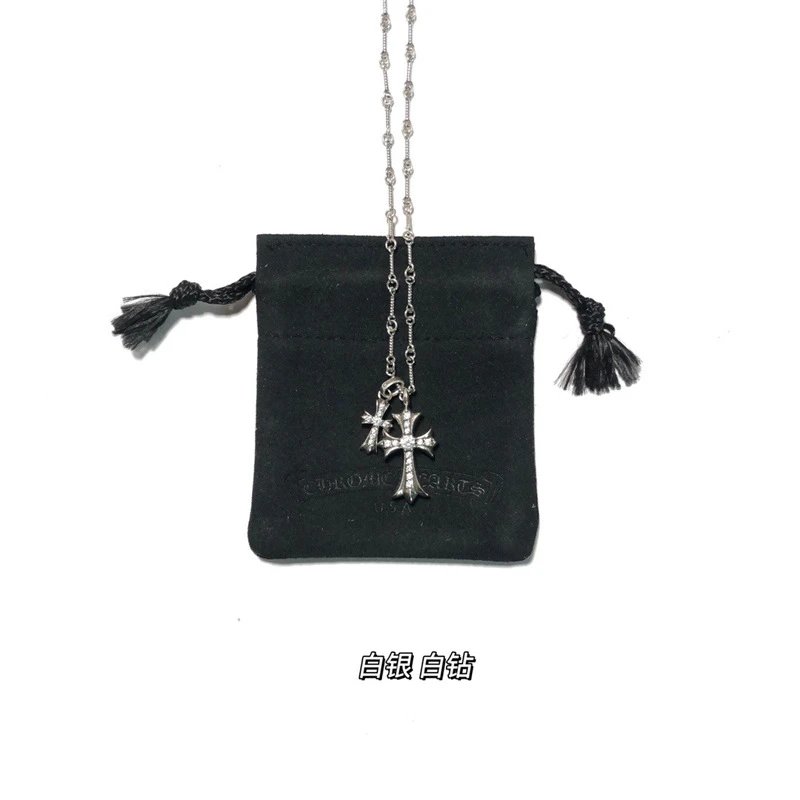 Chrome Hearts Cross Pendant Necklace Gold Pink Sapphire Jewelry - 8