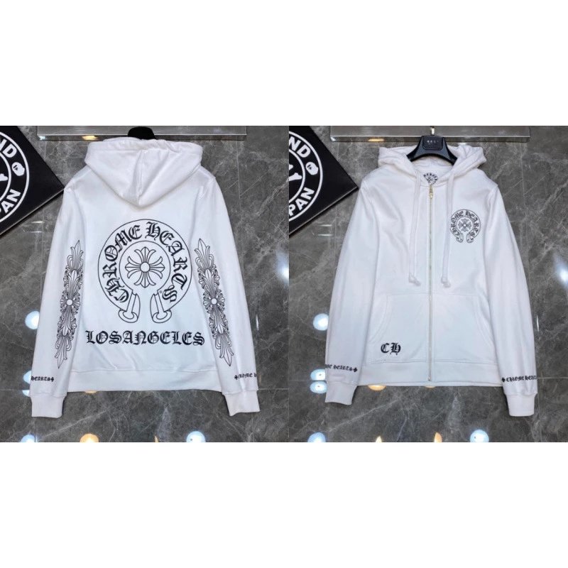 Chrome Hearts Hoodies & Sweatshirts Zip-Up with Cross Graphics — 8063 white