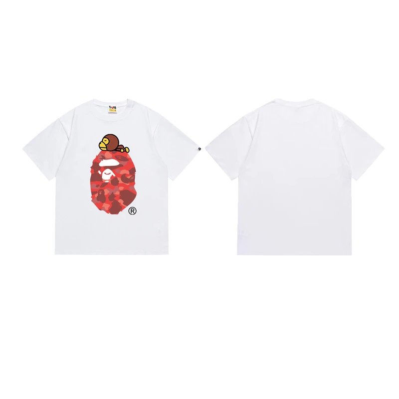 A Bathing Ape T-Shirts Head Graphic Print — 163 white and red