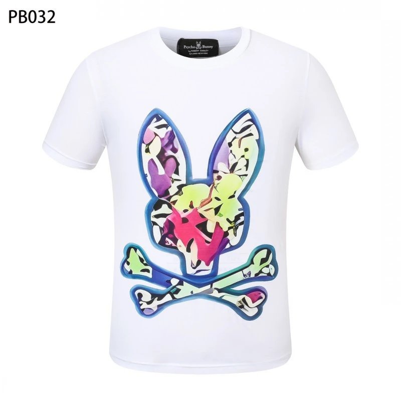 Psycho Bunny T-Shirts Rabbit skull graphic short-sleeve — PB032 White