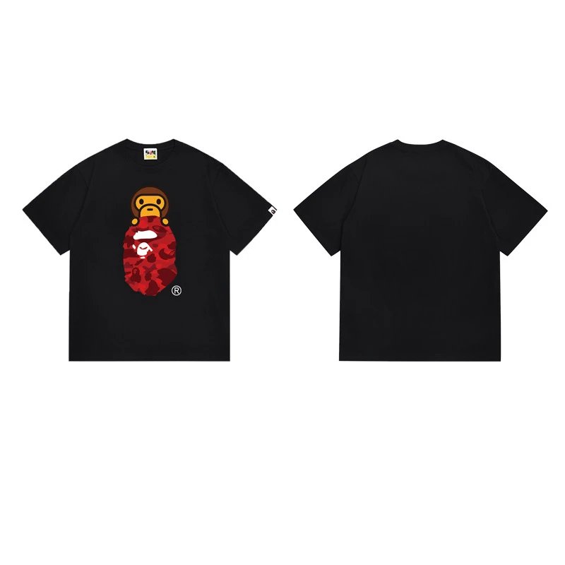 A Bathing Ape T-Shirts Head Graphic Print — 168 black and red