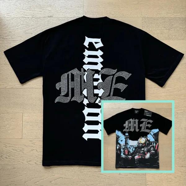 Design Emotion ME Cross Logo Rhinestone T-Shirt Black T-Shirts - 1