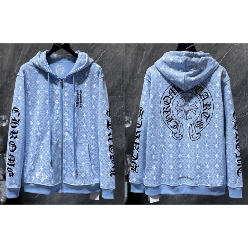 Chrome Hearts Hoodies & Sweatshirts Zip-Up with Cross Graphics — 8650 Blue
