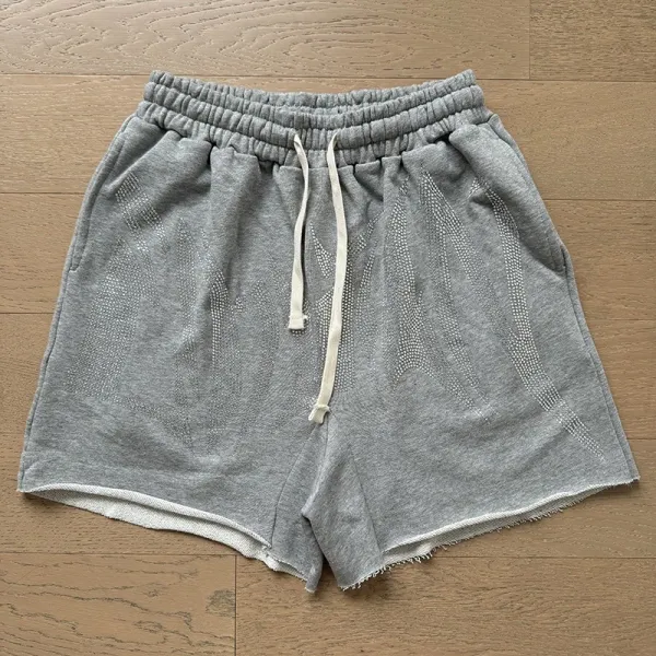 Design Embroidered Mesh-Panel Sweat Shorts Gray - 1