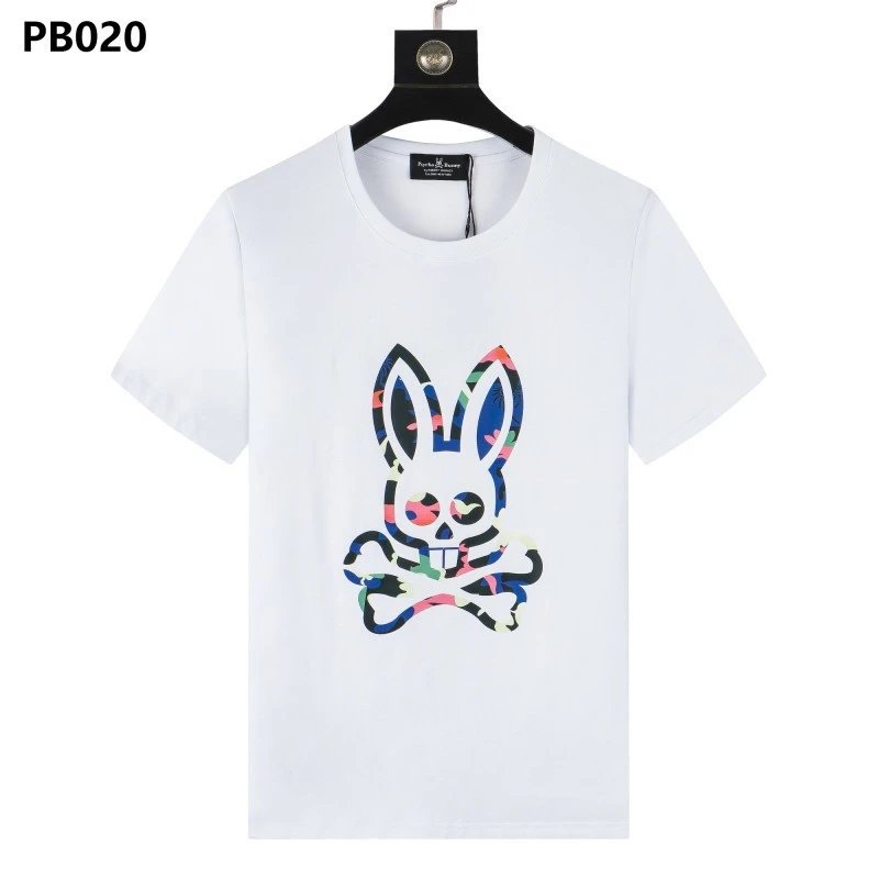 Psycho Bunny T-Shirts Rabbit skull graphic short-sleeve — PB020 White