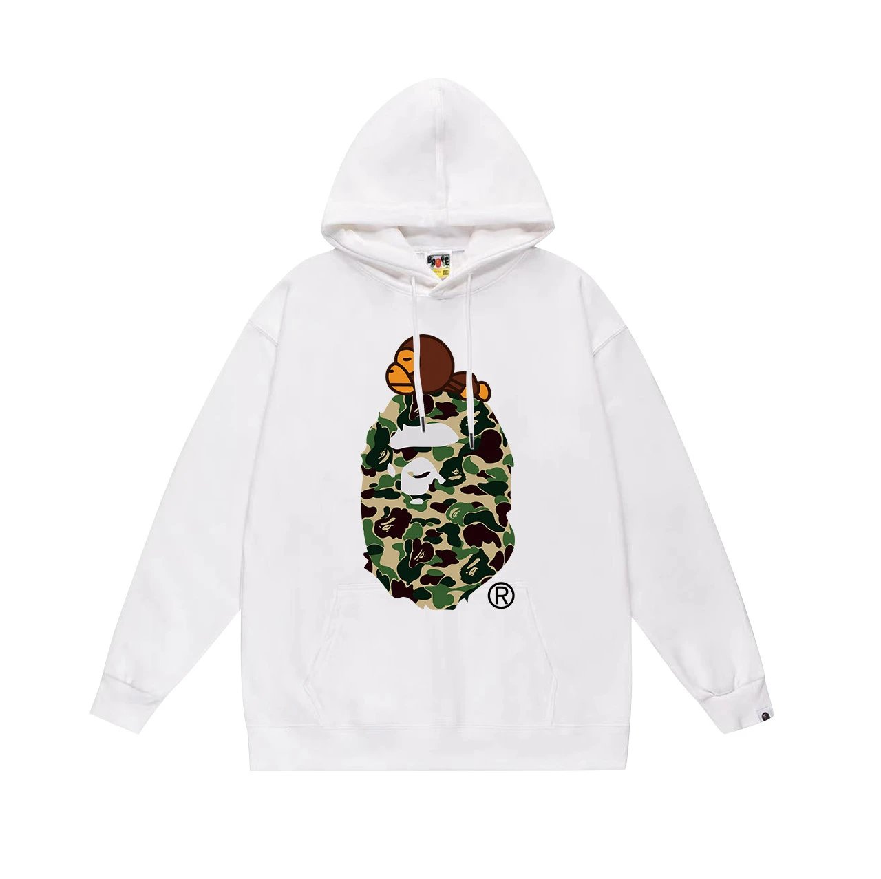 A Bathing Ape Hoodies & Sweatshirts Camo Head Graphic Pullover Hoodie — 648 white-green