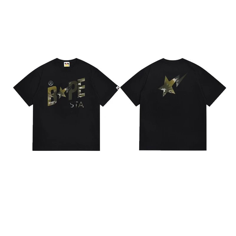 A BATHING APE T-Shirts Graphic Print T-Shirt — 114 black